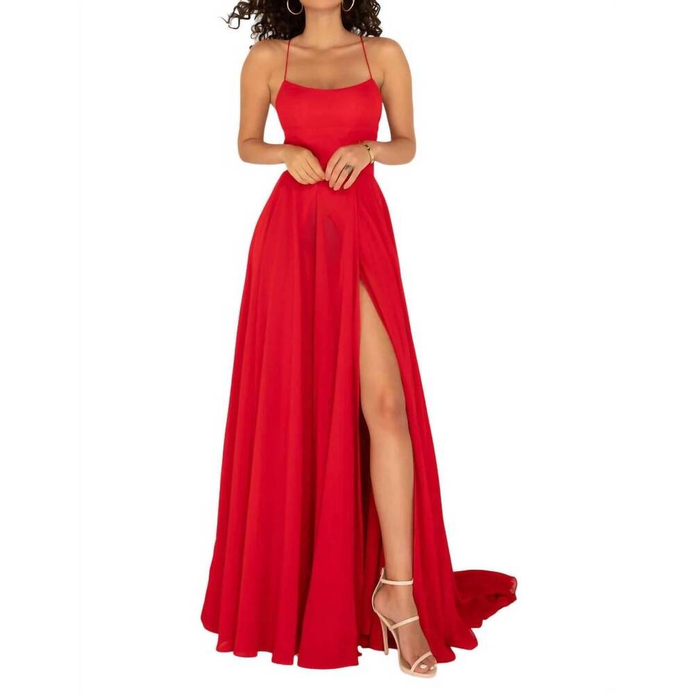 NEW LUCCI LU halter neck tie string back gown in red